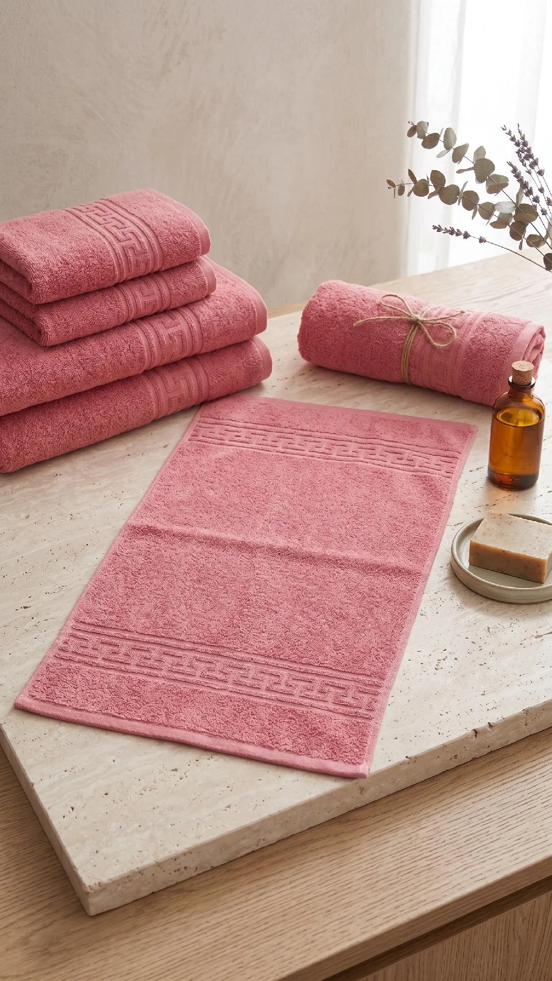 Articole baie - Prosop horeca bumbac 500 GSM Greek Border-roz pudra