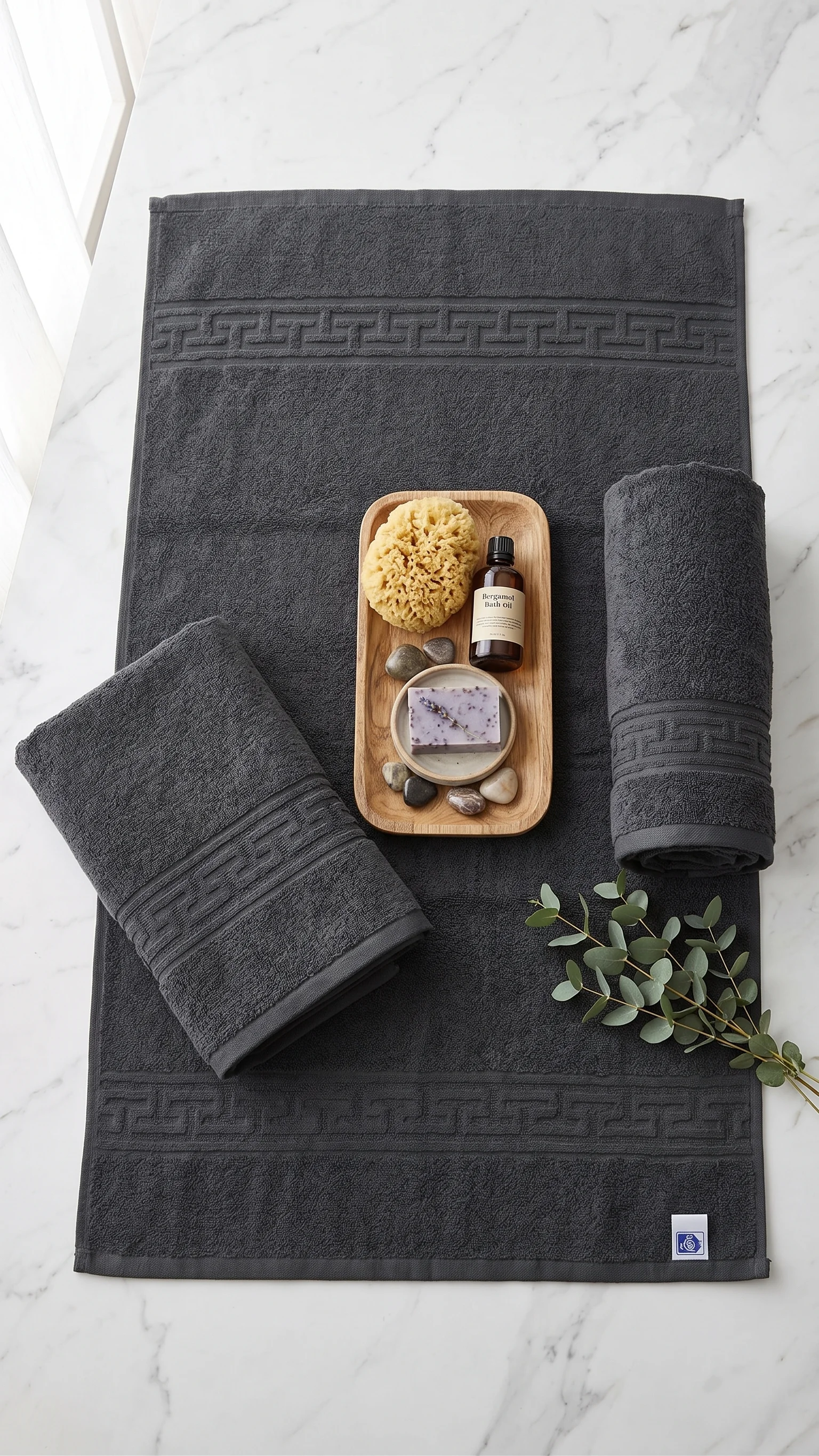 Articole baie - Prosop horeca bumbac 500 GSM Greek Border-grey essence