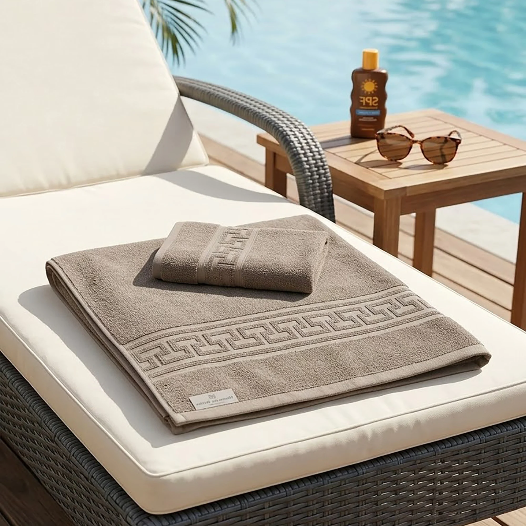 Articole baie - Prosop plaja bumbac 500 GSM 80x180 cm Greek Border-bej
