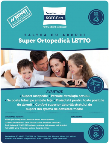 Saltea cu arcuri SomnART LETTO 90x200, înălțime 22 cm, ortopedică, husă matlasată, duritate medie-tare [4]