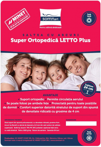 Saltea cu arcuri SomnART LETTO Plus 90x200, înălțime 24 cm, ortopedică, husă matlasată, duritate tare [9]