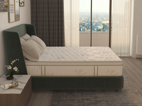 Saltea cu memorie si arcuri Bambus Super Confort Pocket Multilayer 160x200, inaltime 25 cm, husa matlasata, sistem 3D, manere, fermitate medie [1]