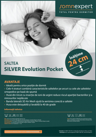 Saltea cu memorie și arcuri individuale Somnexpert Silver Evolution Pocket Spring 120x200, înălțime 24 cm, husă detașabilă, fermitate medie [8]