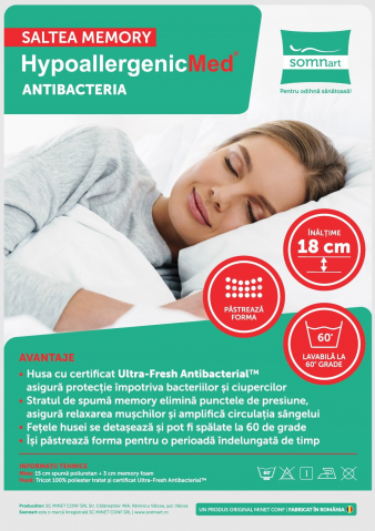 Topper cu memorie 160x200, HypoallergenicMed Antibacteria, H 3+2cm, husa detasabila, lavabila si certificata Ultra-Fresh Antibacterial™ [6]