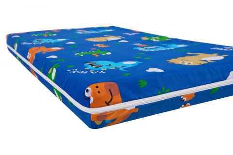 Saltea cu spumă poliuretanică Somnart Ortopedică 60x120, înălțime 10 cm, pentru bebeluși și copii, husă impermeabilă, fermitate medie, model dinozauri [1]