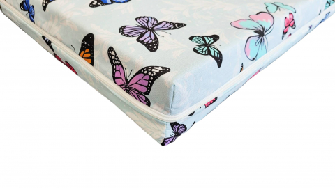 Saltea cu spumă poliuretanică Somnart Ortopedică 60x120, înălțime 10 cm, pentru bebeluși și copii, husă impermeabilă, fermitate medie, model fluturi [2]