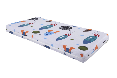 Saltele - Saltea cu spumă poliuretanică Somnart Ortopedică 60x120, înălțime 10 cm, pentru bebeluși și copii, husă impermeabilă, fermitate medie, model rachete