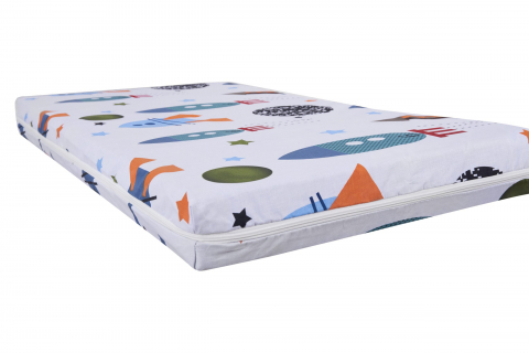 Saltea cu spumă poliuretanică Somnart Ortopedică 70x140, înălțime 10 cm, pentru bebeluși și copii, husă impermeabilă, fermitate medie, model rachete [1]