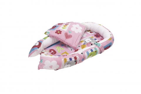 Set Baby Nest Somnart: Cosulet bebelusi + Salteluta 42x84x2cm + Paturica 70x70cm, model Pisicute [1]