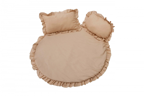Mama si copilul - Set covoras impermeabil cu volan + 2 perne SomnArt, din in, Crem