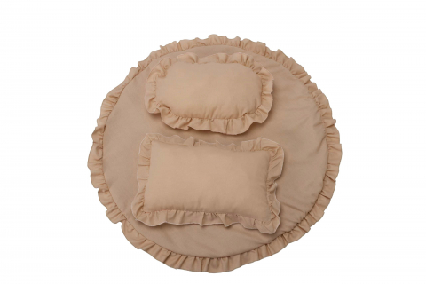 Set covoras impermeabil cu volan + 2 perne SomnArt, din in, Crem [1]