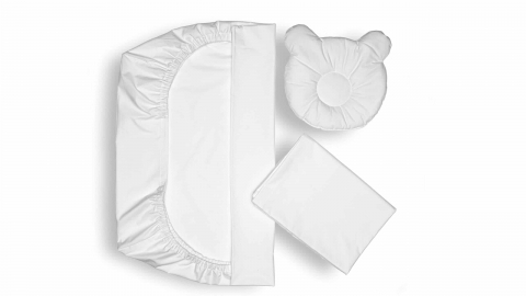 Mama si copilul - Set lenjerie patut + pernuta pentru formarea capului bebelusului SomnArt, bumbac egiptean, 60x120 cm, Alb
