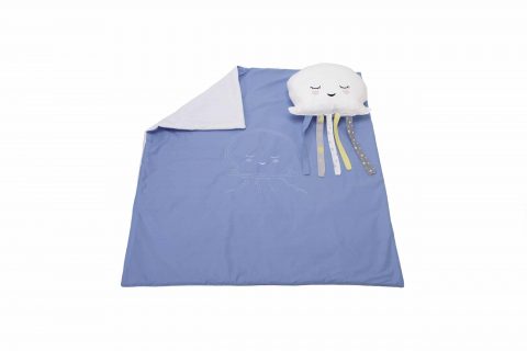 Mama si copilul - Set paturica 100x110 cm brodata + perna Meduza Albastru
