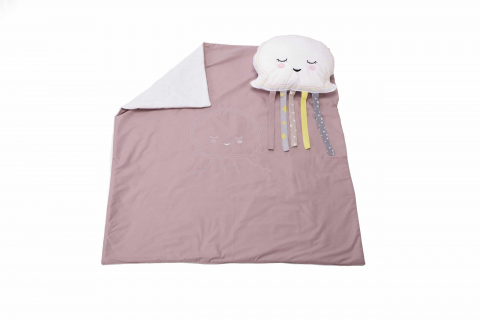 Mama si copilul - Set paturica 100x110 cm brodata + perna Meduza Roz