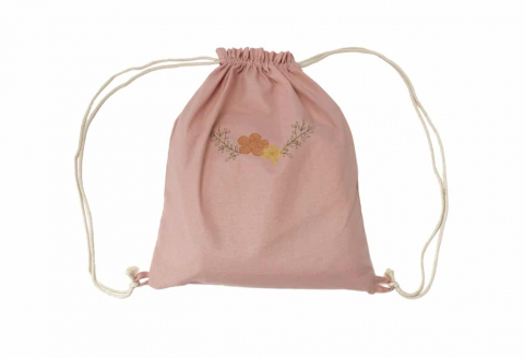 Set paturica + perna + rucsac SomnArt, cu broderie, din in, Roz [1]