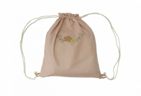 Set paturica + perna + rucsac SomnArt, cu broderie, din in, Crem [1]