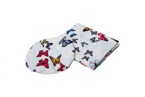 Mama si copilul - Set paturica + pernuta pentru formarea capului bebelusului SomnArt, model fluturas, Bleu