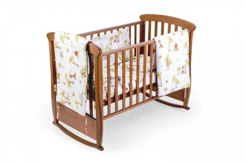 Set patut bebe, Somnart, cearceaf cu elastic pentru saltea 60x120x10, pernuta 37×55, pilota 100×105, aparatori 180x45, model Jungle [2]