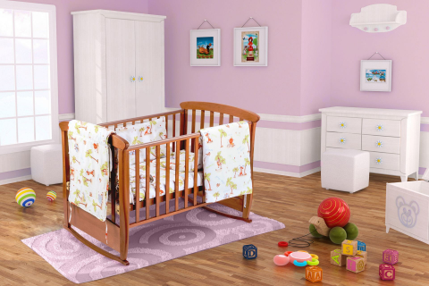 Mama si copilul - Set patut bebe, Somnart, cearceaf cu elastic pentru saltea 60x120x10, pernuta 37×55, pilota 100×105, aparatori 180x45, model Jungle