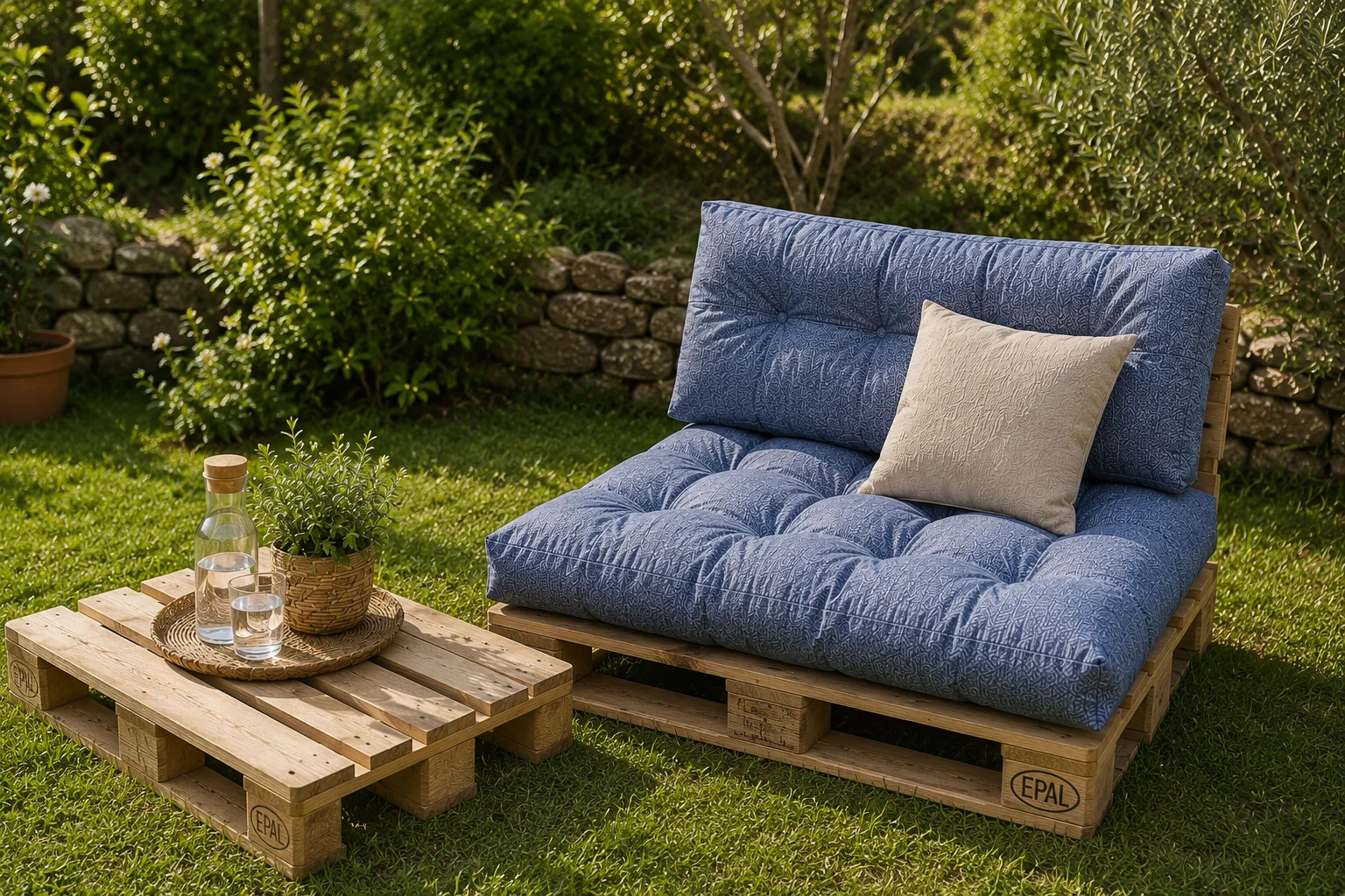 Saltele pentru sezlong - Set perne gradina Pallet Soft Seating – Albastru Smarald