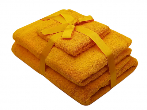 Articole baie - Set prosoape 3 piese 500 gsm (fata, maini, corp) Galben, SomnART