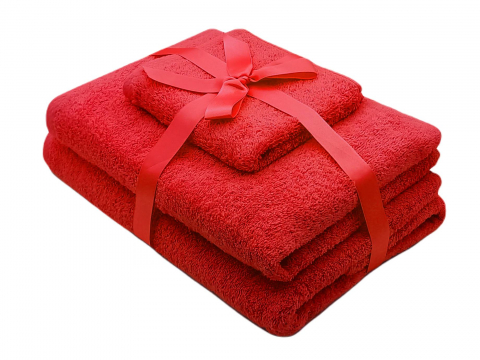 Prosoape bumbac 100% - Set prosoape 3 piese 500 gsm (fata, maini, corp) Rosu, SomnART