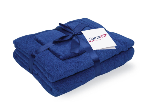 Articole baie - Set prosoape bumbac Somnart, 600gsm, de fata 50x90 cm + de corp 70x140 + de maini 30x50 cm - albastru