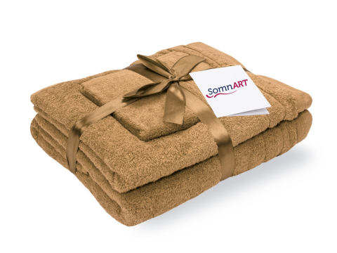 Articole baie - Set prosoape bumbac Somnart, 600gsm, de fata 50x90 cm + de corp 70x140 + de maini 30x50 cm - bej