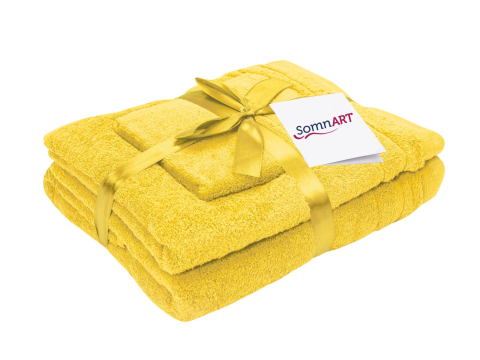 Articole baie - Set prosoape bumbac Somnart, 600gsm, de fata 50x90 cm + de corp 70x140 + de maini 30x50 cm - galben