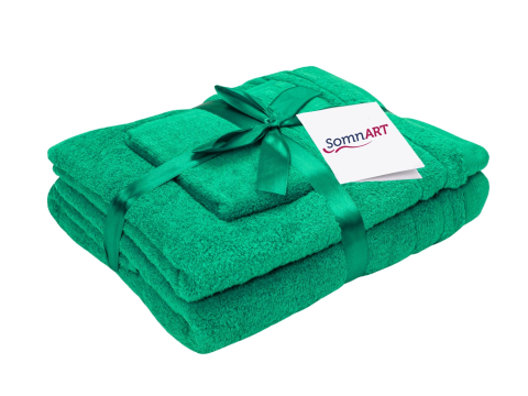 Articole baie - Set prosoape bumbac Somnart, 600gsm, de fata 50x90 cm + de corp 70x140 + de maini 30x50 cm - verde