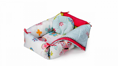 Mama si copilul - Set reductor bebe nest + paturica + pernuta pentru formarea capului bebelusului SomnArt, model fluturi, Bleu