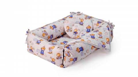 Mama si copilul - Set reductor bebe nest + paturica + pernuta pentru formarea capului bebelusului SomnArt, model ursuleti, Alb/Albastru