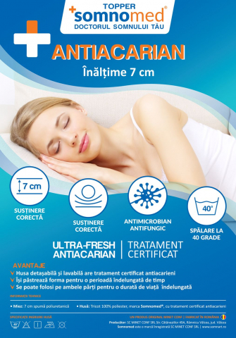 Topper 120x200, SomnoMed Antiacaria, pentru alergici, H 7cm, husa detasabila si lavabila [3]