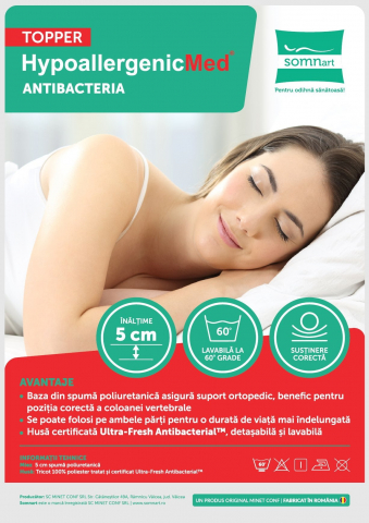 Topper HypoallergenicMed Antibacteria, 90x200x5, husa detasabila, lavabila si certificata Ultra-Fresh Antibacterial™ [1]