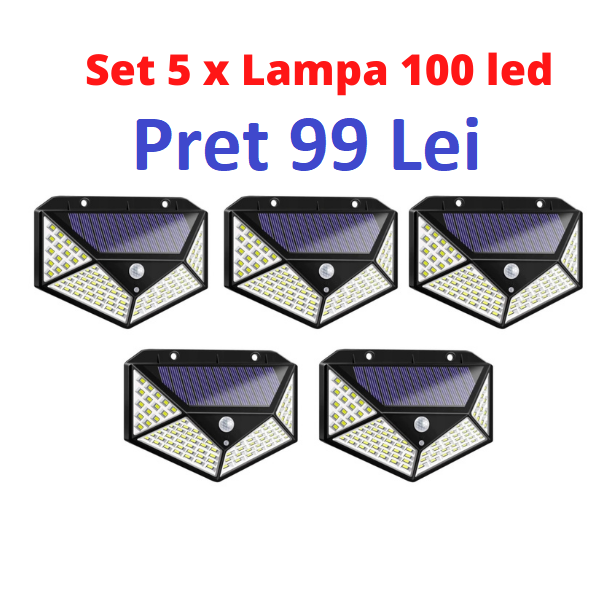 Set 5 Lampi Cu incarcare Solara , 100 LED [1]