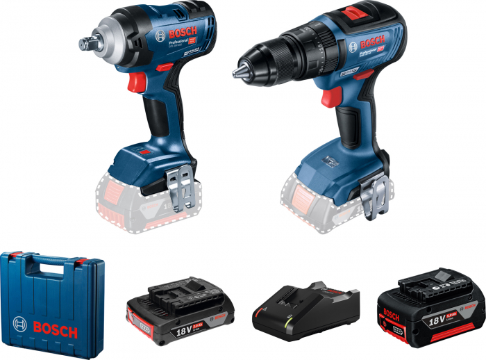Bosch GDS 18V-400 Surubelnita cu impact brushless 18V + 2 acumulatori Li-Ion, 2Ah si 5Ah, 400Nm + Valiza + GSB 18V-50 Masina de gaurit cu percutie brushless, Li-Ion, 50Nm [1]