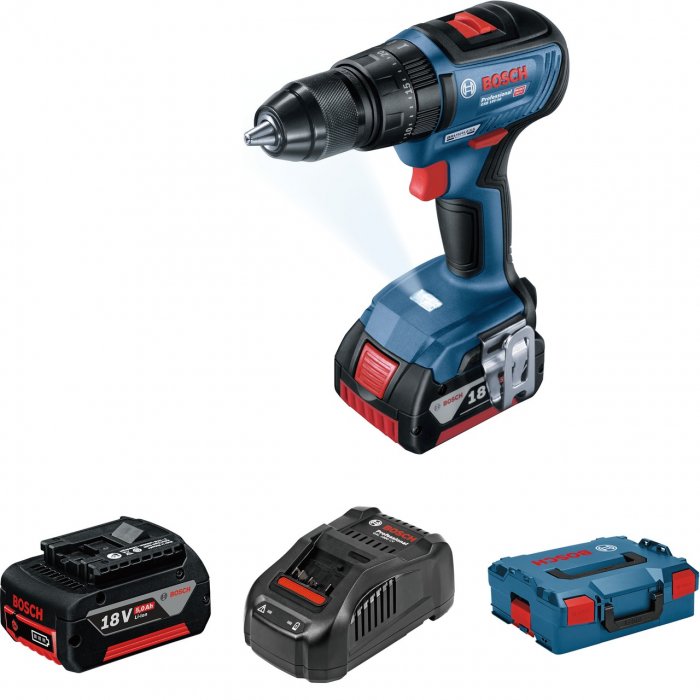 Bosch GSB 18V-50 Masina de gaurit cu percutie brushless cu 2 acumulatori Li-Ion, 5Ah, 50Nm + L-Boxx [1]