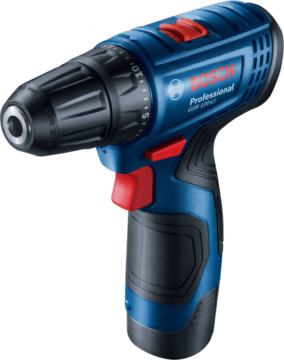Bosch GSR 120-LI Masina de gaurit si insurubat cu 2 acumulatori Li-Ion 12 V, 2Ah, Valiza + Set 23 accesorii [1]