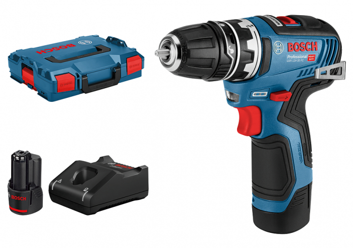 Bosch GSR 12V-35 FC Set Masina de gaurit si insurubat 35Nm + 2 x acumulatori Li-Ion, 3Ah + incarcator rapid GAL 12V + L-Boxx [1]