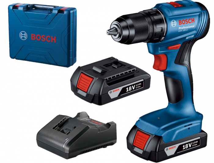 Bosch GSR 185-LI Masina de gaurit si insurubat 50Nm+ 2 acumulatori Li-Ion 18V, 2Ah + incarcator + Valiza profesionala [1]