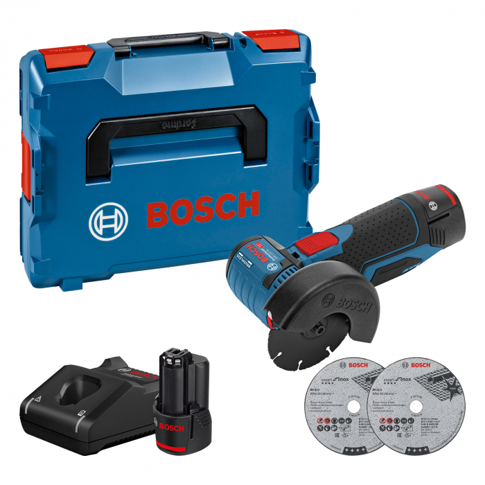 Bosch GWS 12V-76 Polizor unghiular brushless + 2xAcumulatori GBA Li-Ion, 3Ah + Incarcator GAL 12V-40 + L-Boxx + 3 x Discuri [1]