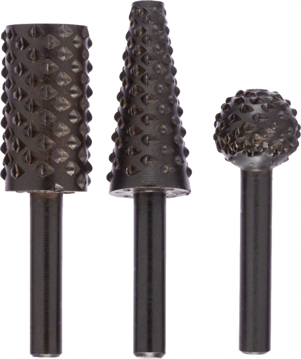 Bosch Set raspel - 3 freze manuale, rotundă, cilindrică, conică, 6mm [2]