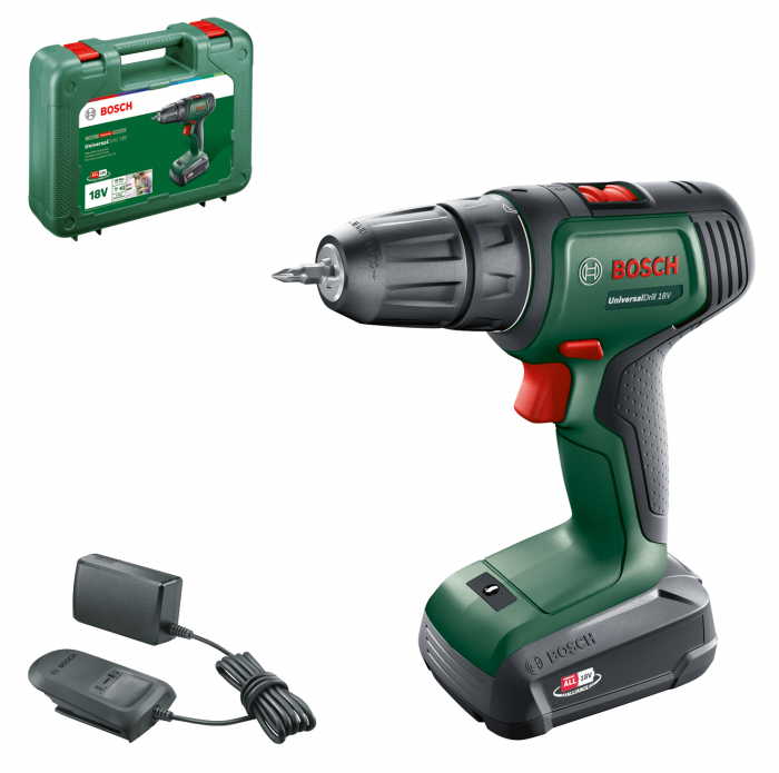 Bosch Universaldrill Masina de gaurit cu acumulator 40Nm + Acumulator PBA 18V 2.5Ah + Incarcator AL 18V-20 + Cap surubelnita [1]