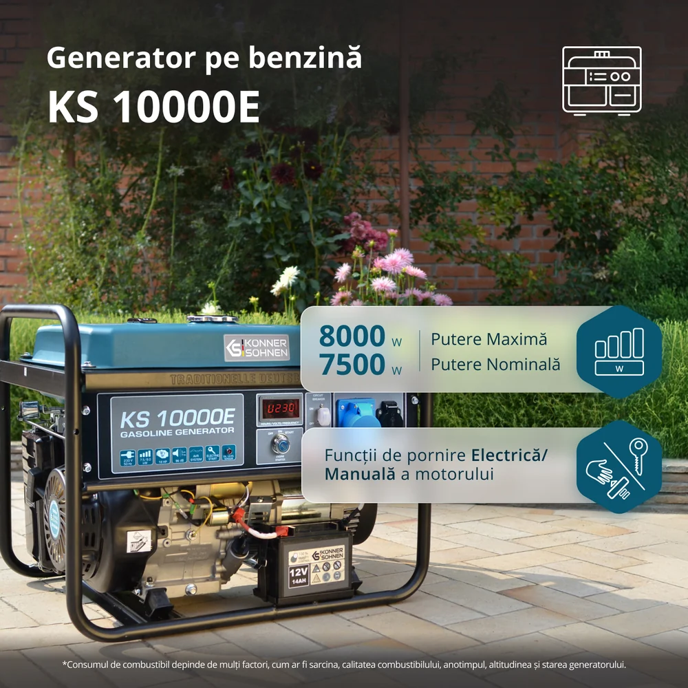Konner & Sohnen KS 10000E Generator de curent 8.0 kW, 230V, AVR, benzina, pornire electrica [2]