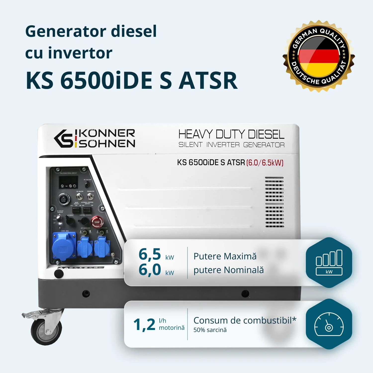 Konner & Sohnen KS 6500iDE S ATSR Generator invertor în carcasă insonorizată 6.5kW, monofazat, diesel [2]
