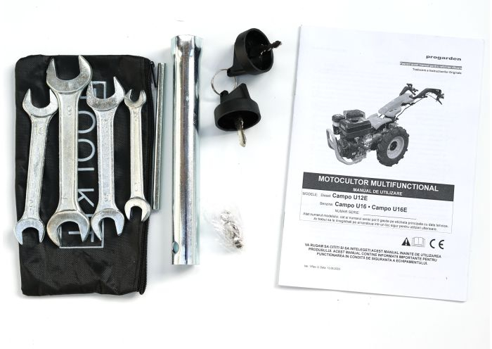 ProGARDEN Campo U16E motocultor multifunctional 14CP, benzina, EU V, pornire electrica, 3+2 viteze, reductor + FT90 freza tractata 900mm + BC120M bara cosire mobila 120cm [5]