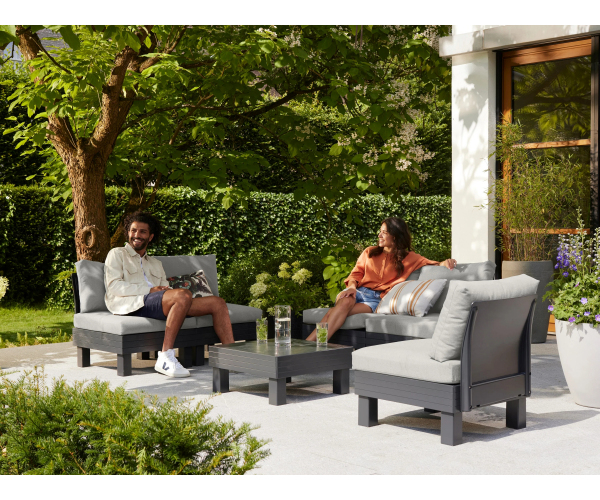 Set de gradina / terasa cu coltar, Keter, Elements 5 locuri, grafit cu perne gri deschis [2]