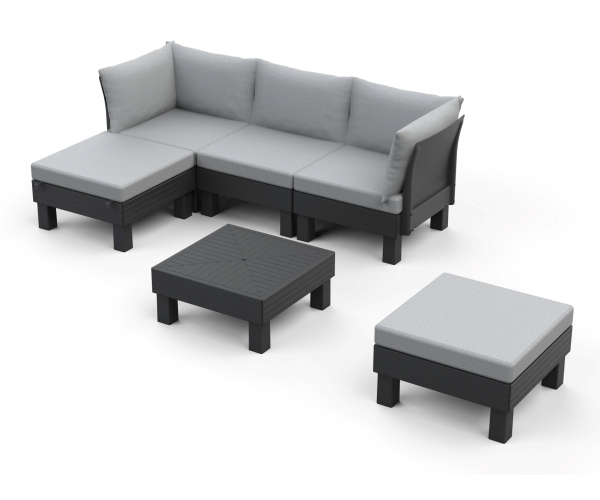Set de gradina / terasa cu coltar, Keter, Elements 5 locuri, grafit cu perne gri deschis [4]