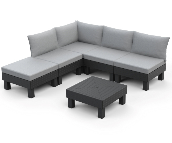Set de gradina / terasa cu coltar, Keter, Elements 5 locuri, grafit cu perne gri deschis [1]