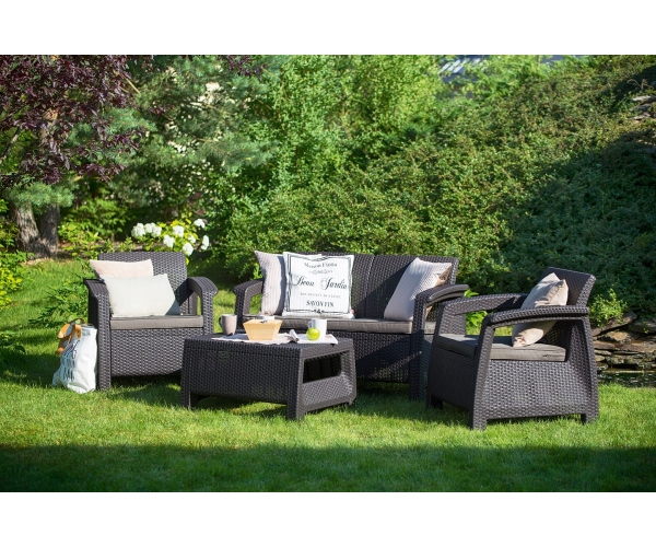 Set mobilier de gradina Corfu - Canapea+doua fotolii+masuta cafea Grafit [4]